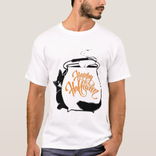 Eine lustige Katze hinter Cauldron, glückliches Ha T-Shirt