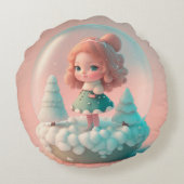 Eine lustige kleine Puppe auf einem Wolkenwirbelki Rundes Kissen (Rückseite)