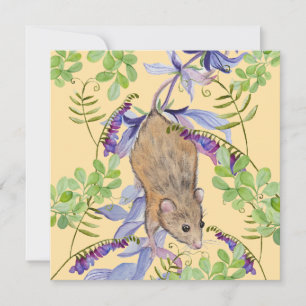 Eine lustige Maus in einem Dickicht von Blume. Feiertagskarte
