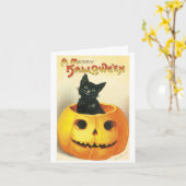 Eine lustige Vintage Halloween-Black-Cat-Karte Karte (Gelbe Blume)