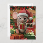 Eine lustige Weihnachtsmäuse sitzt auf Geschenken Postkarte (Vorne/Hinten)