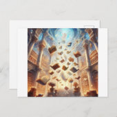 Eine magische Bibliothek voller schwimmender Büche Postkarte (Vorne/Hinten)