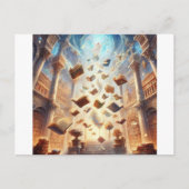 Eine magische Bibliothek voller schwimmender Büche Postkarte (Vorderseite)