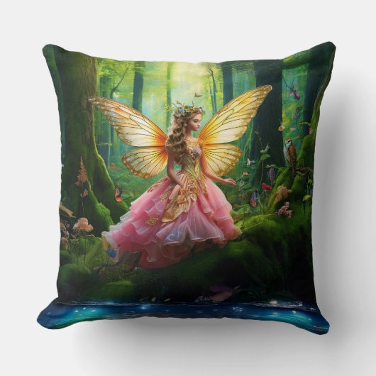 Eine magische Fee im Wald Kissen (Vorderseite)