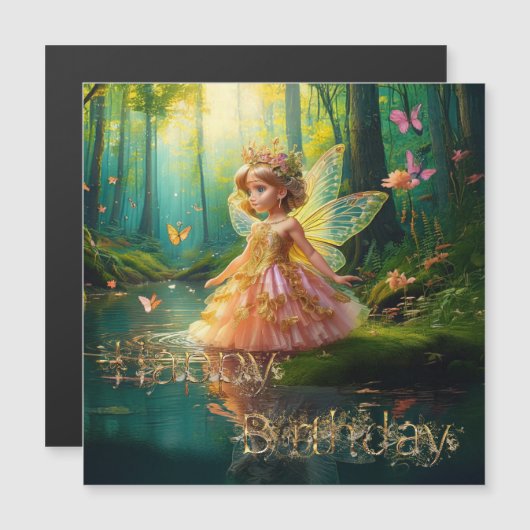 Eine magische Fee in einem Teich Glücklich Geburts Magnetkarte (Vorne/Hinten)