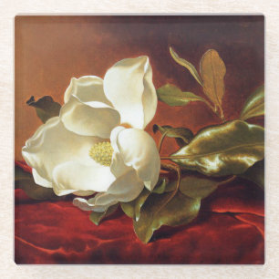 Eine Magnolie auf rotem Samt, berühmtes Gemälde, Glasuntersetzer