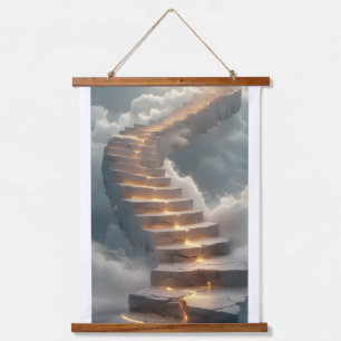 Eine majestätische, geschwungene Treppe aus Leucht Wandteppich Mit Holzrahmen