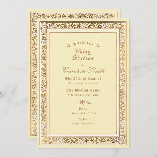 Eine Märchengelbe Babydusche Einladung (Vorne/Hinten)