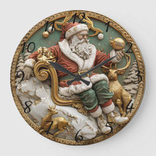 Eine märchenhafte Weihnachtsszene mit Santa und Hi Große Wanduhr