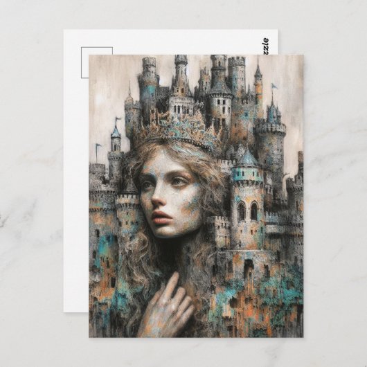 Eine Märchenkönigin mit Schloss auf ihrem Kopf Postkarte (Vorne/Hinten)
