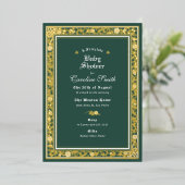 Eine Märchenwald-Grün- und Gold-Baby-Dusche Folieneinladung (Stehend vorne)
