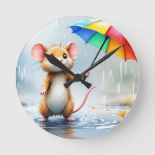 Eine Maus mit Regenbogen-Regenbogenfarbe Runde Wanduhr