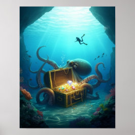 Eine Meereskreatur schützt einen Schatz Poster