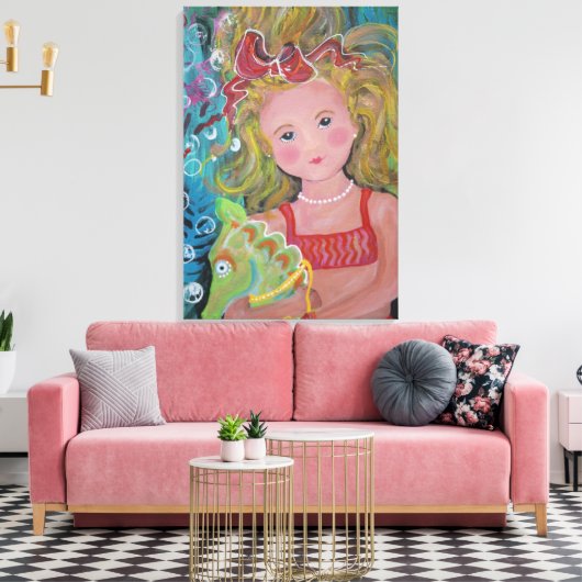 Eine Meerjungfrau und ihr Seepferd für Haustiere - Leinwanddruck (Insitu (Wohnzimmer))