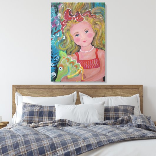 Eine Meerjungfrau und ihr Seepferd für Haustiere - Leinwanddruck (Insitu (Schlafzimmer))