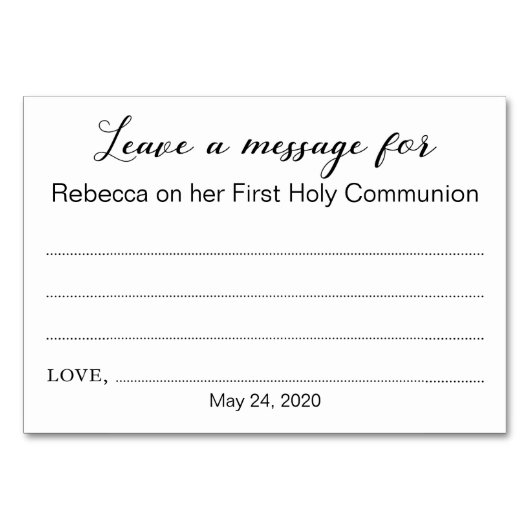 Eine Message Communion Taufe Christening Card verl Tischnummer (Vorderseite)