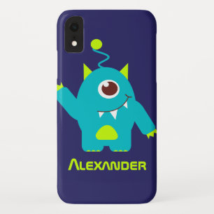 Eine mit Augen Alien Kinder blauen grünen Namen iPhone XR Hülle