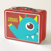 Eine mit Augen Alien Monster Blue Kids nennen Lunc Metall Brotdose (Rückseite)