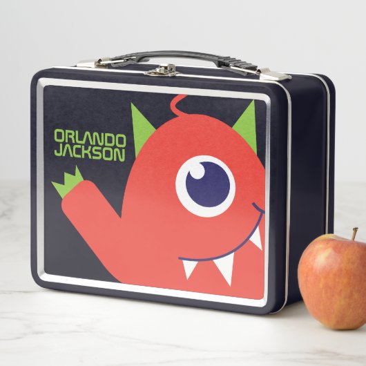 Eine mit Augen Alien Monster Orangenkinder nennen Metall Lunch Box (Beispiel)