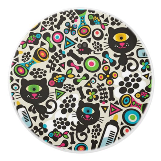 Eine Mit Augen schwarze Katze Keramikknauf (Vorderseite)