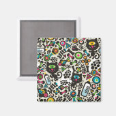 Eine Mit Augen schwarze Katze Magnet (Vorderseite/Rückseite)