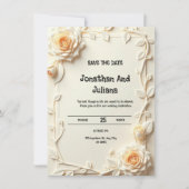 Eine mit Prägen oder bedruckten Blume verzierte Ka Einladung (Vorderseite)