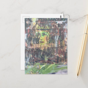 Eine Mixed-Media-Collage mit Gesicht Postkarte