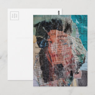 Eine Mixed-Media-Collage mit Gesicht Postkarte