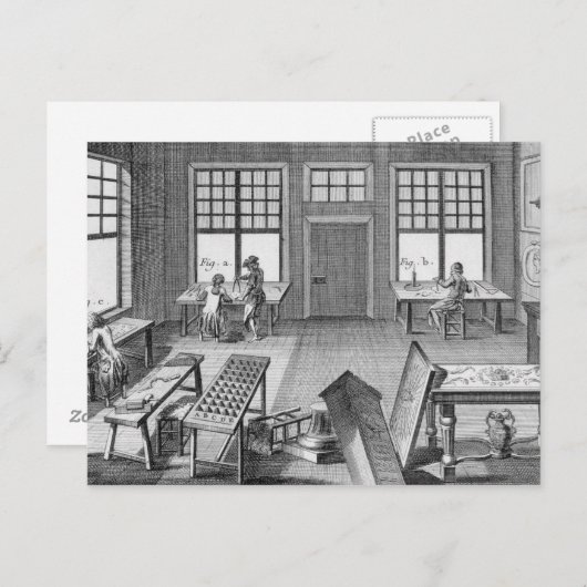 Eine Möbelgalerie in der Werkstatt, aus der "Enzyk Postkarte (Vorne/Hinten)