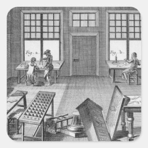 Eine Möbelgalerie in der Werkstatt, aus der "Enzyk Quadratischer Aufkleber
