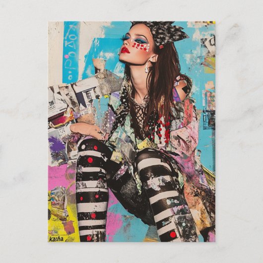 Eine Mode-Dame Collage Postkarte (Vorderseite)