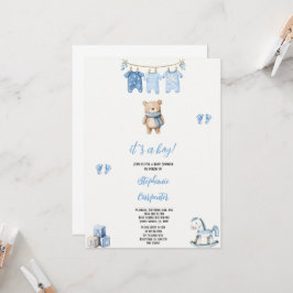 eine moderne blaue Bären-Dusche Einladung