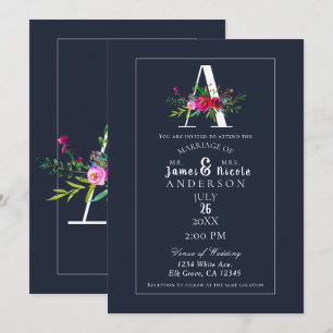 Eine moderne blaue florale Hochzeit mit letzter An Einladung