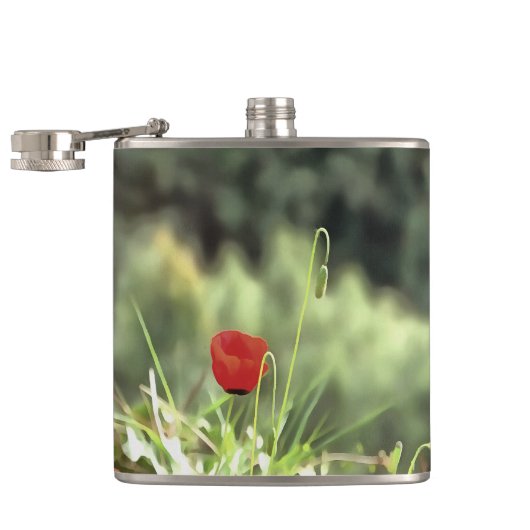 Eine Mohnmalerei künstlerischer Wildblume Flachmann (Geöffnet)