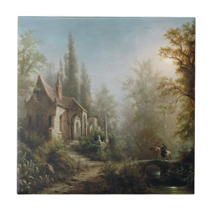 Eine mondbeleuchtete Nacht über eine Kapelle und R Fliese