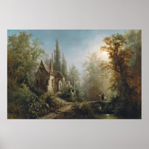Eine mondbeleuchtete Nacht über eine Kapelle und R Poster