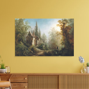 Eine mondhelle Nacht über einer Kapelle und Reiter Leinwanddruck