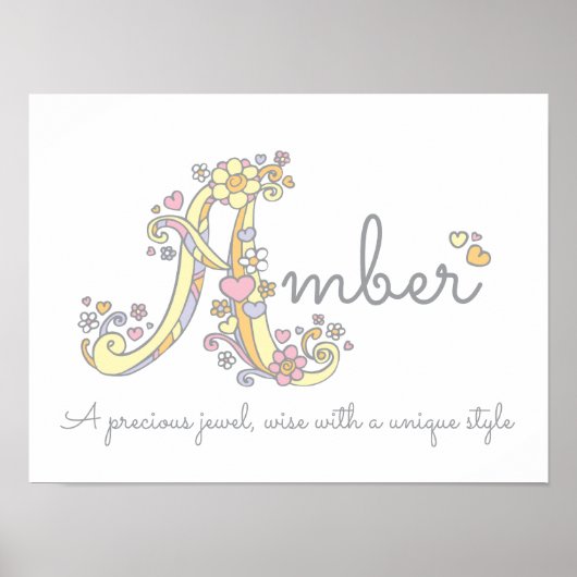 Eine monogramm Kunst Amber Girls Name bedeutet Pla Poster (Vorne)