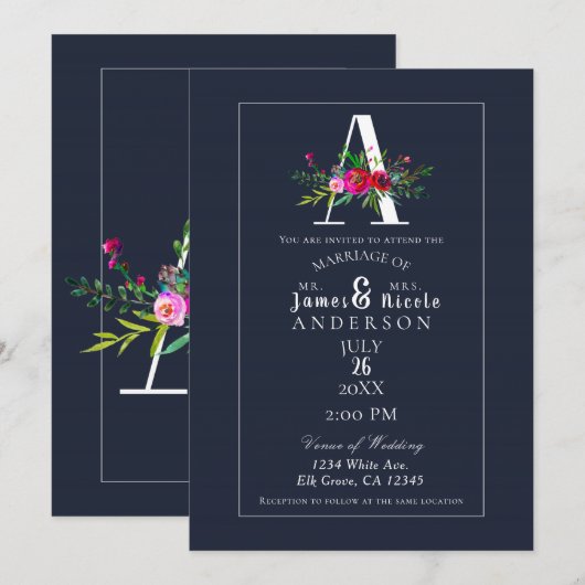 Eine Monogramm letzte erste Hochzeit mit moderner Einladung (Vorne/Hinten)
