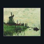 Eine Mühle in Zandam 2 - Claude Monet - 1871 Postkarte<br><div class="desc">Zeigen Sie den Leuten Ihren Stil und Ihre Raffinesse mit dieser Reproduktion eines Kunstwerks mit dem Titel "Eine Mühle in Zandam" von Claude Monet. Landschaftsbild einer holländischen Windmühle neben einem Fluss. Gemalt um 1871.</div>