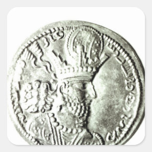 eine Münze, die das Profil von Shapur II darstellt Quadratischer Aufkleber