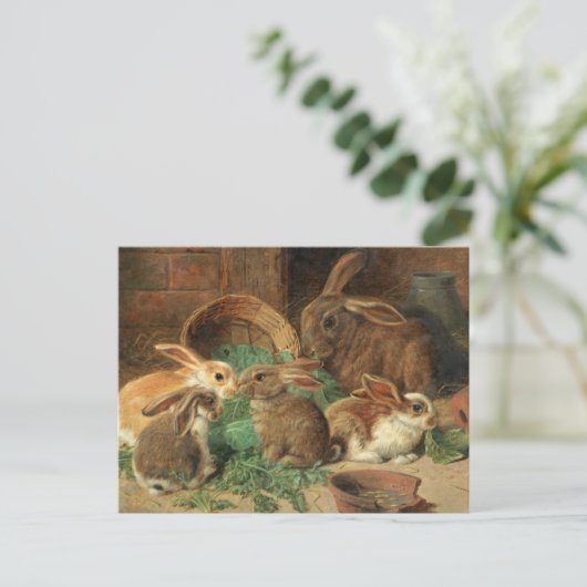Eine Mutter Kaninchen und ihr Junge von Alfred Bar Postkarte (Stehend Vorderseite)