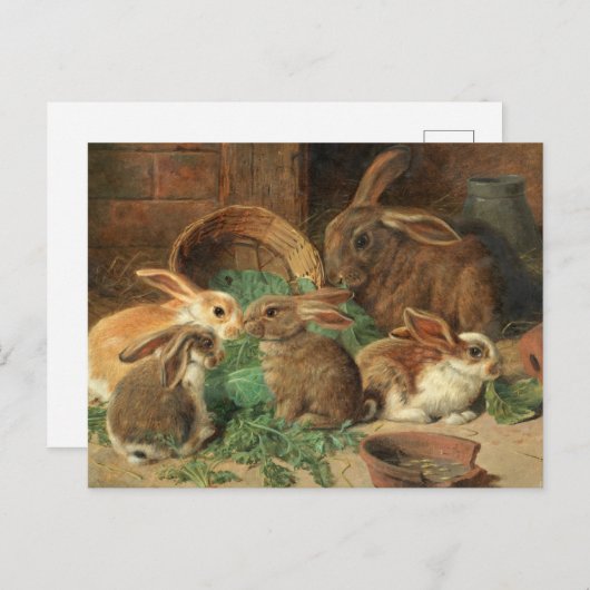 Eine Mutter Kaninchen und ihr Junge von Alfred Bar Postkarte (Vorne/Hinten)