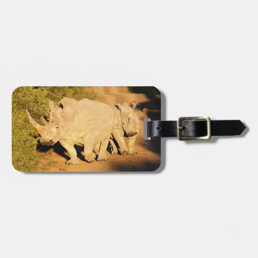 Eine Mutter-und Kalb-weißes Nashorn in Südafrika Gepäckanhänger (Vorderseite horizontal)