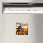Eine Mutterstute und ihr Fohlen im Herbst Magnet (In Situ (Geschirrspüler))