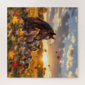 Eine Mutterstute und ihr Fohlen im Herbst Puzzle (Horizontal)