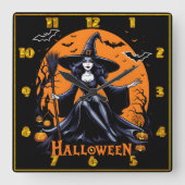Eine mystische Hexe feiert Halloween in der Dämmer Quadratische Wanduhr (Vorderseite)