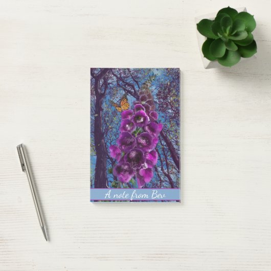 Eine Nachricht von...Butterfly auf einem Fuchshand Post-it Klebezettel (Büro)