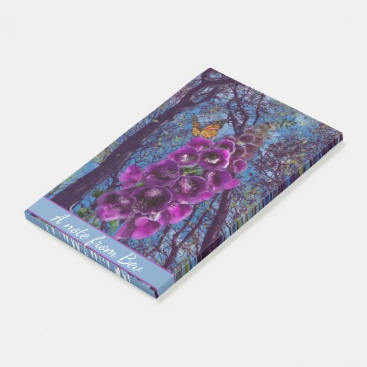 Eine Nachricht von...Butterfly auf einem Fuchshand Post-it Klebezettel (angewinkelt)