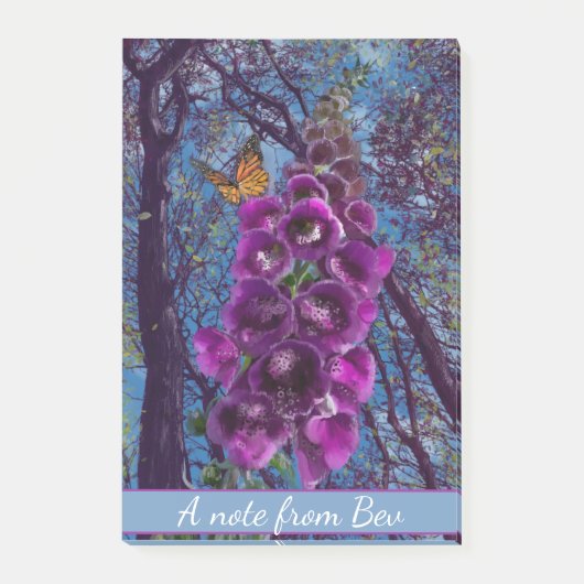 Eine Nachricht von...Butterfly auf einem Fuchshand Post-it Klebezettel (Vorderseite)